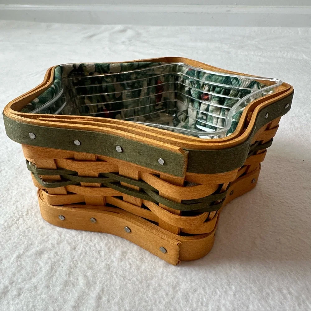 Longaberger 2001 Tree Trimming Star Basket Green Fabric Liner Plastic Protector